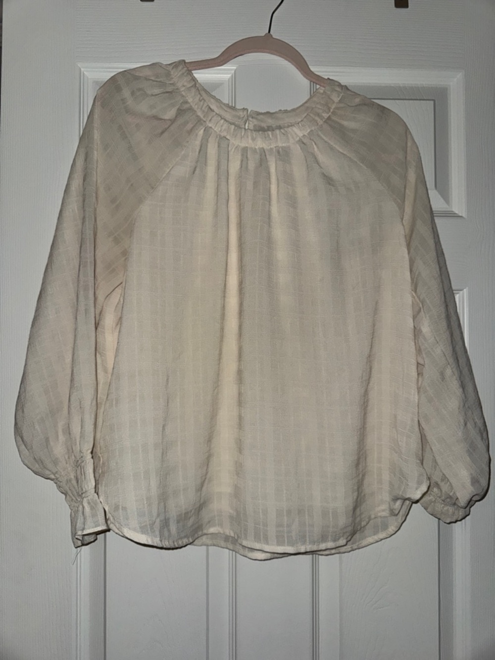 LOFT Cream Long-Sleeve Peasant Blouse